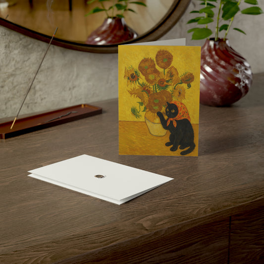 Babushka Cat Sunflowers Blank Inside Greeting Cards Set of 10