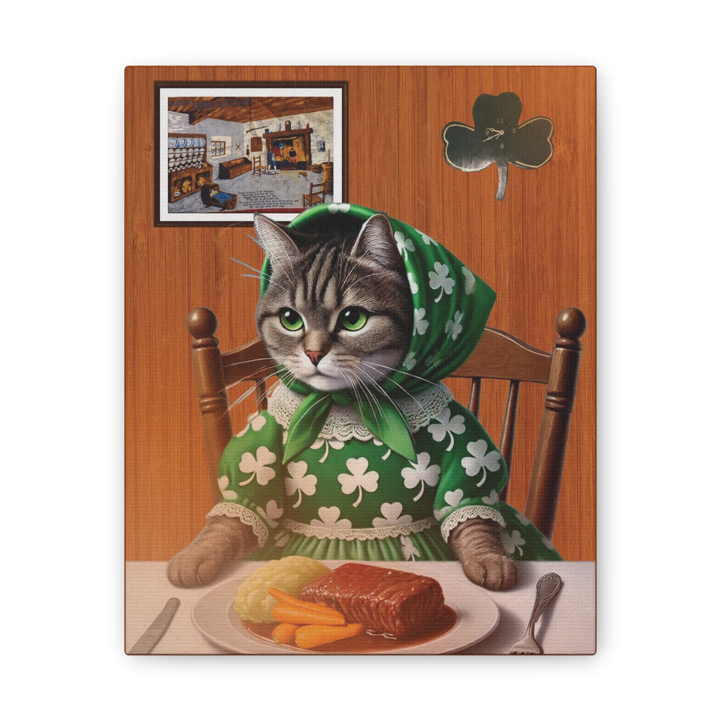 Lucky Irish Babushka Kitty Kitschy Cat Art