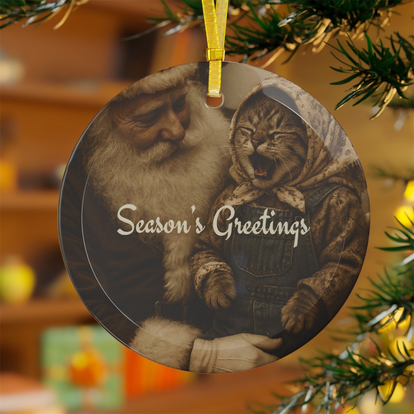 Babushka Cat Ornament, Funny Christmas Cat Ornament, Glass Ornament