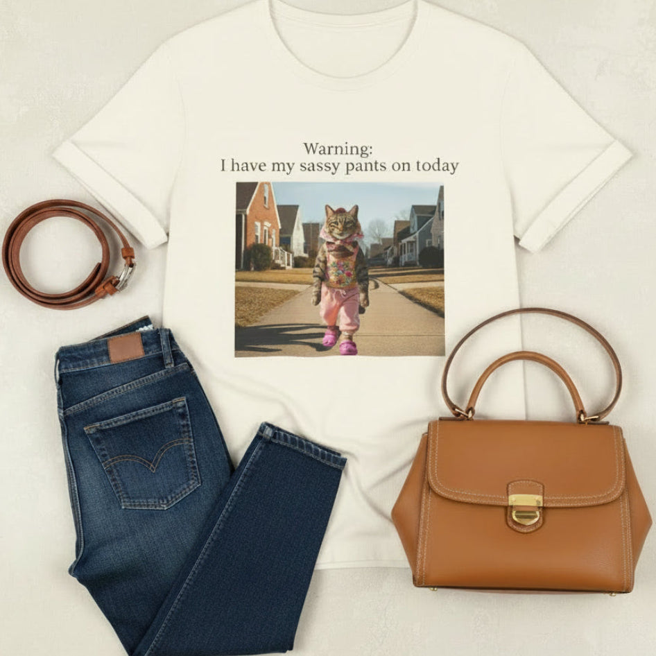 Babushka Cat Sassy Pants Tee Graphic T-Shirt