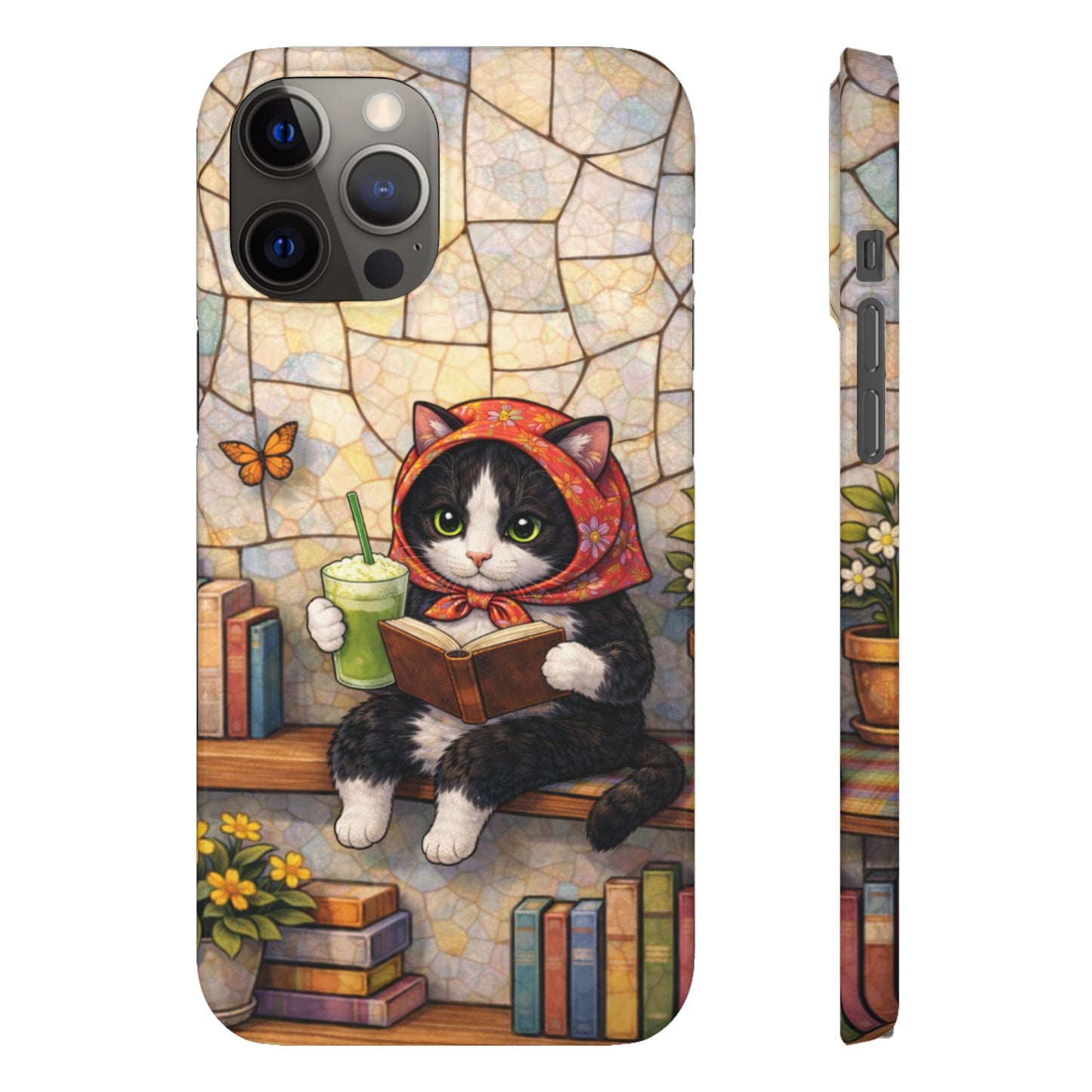 Babushka Cat Reads, Tuxedo Cat Literary Snap Phone Case
