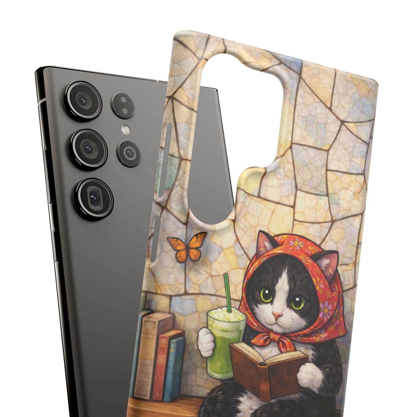 Babushka Cat Reads, Tuxedo Cat Literary Snap Phone Case