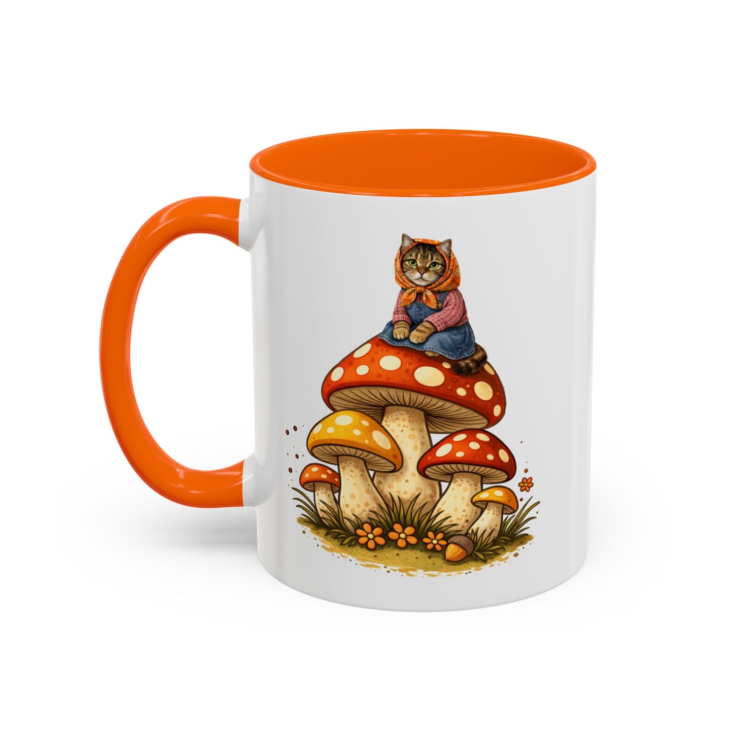 Babushka Cat Merry Mushroom Accent Coffee Mug (11, 15oz)