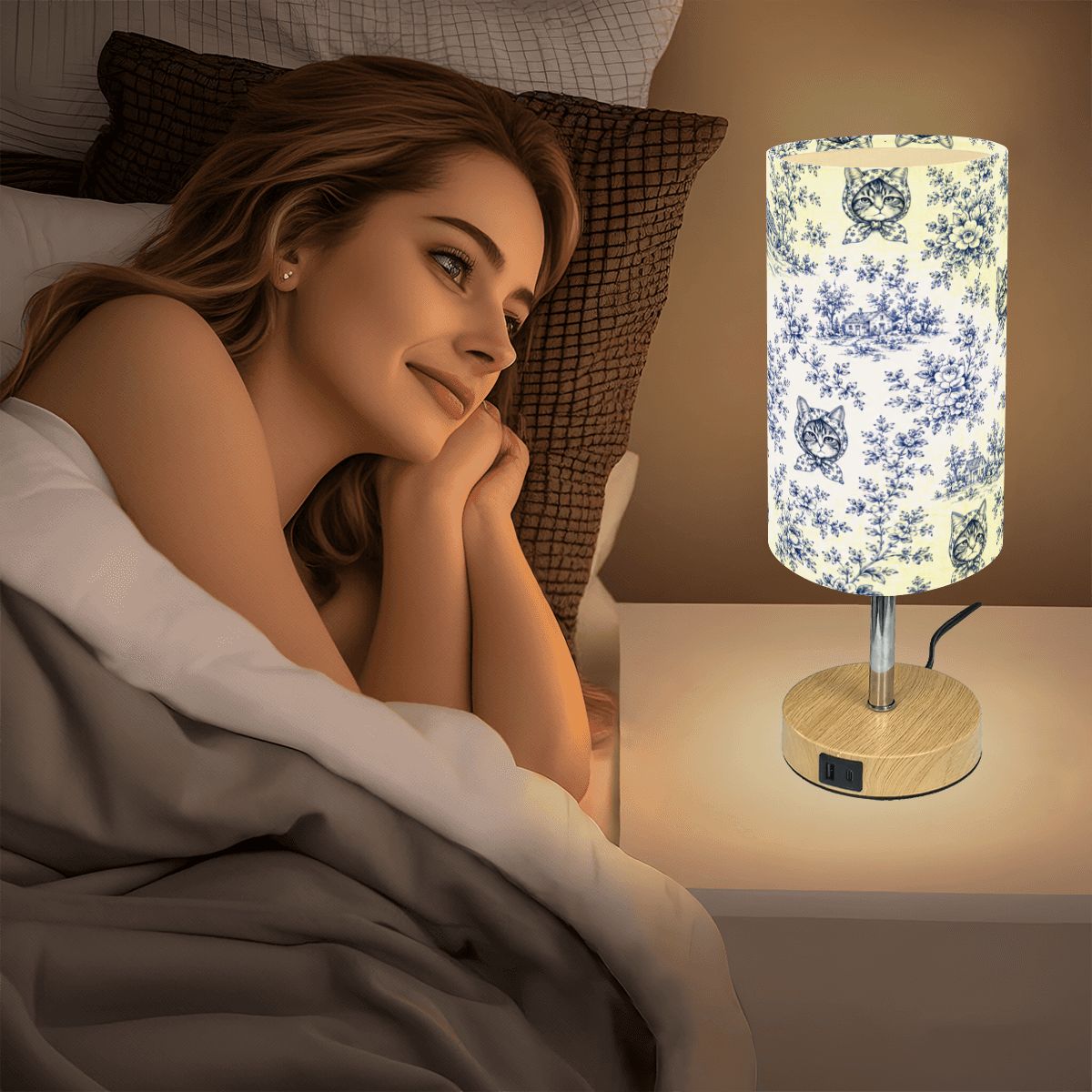 Babushka Du Joy French Toile  Touch Bedside Table Lamp with USB