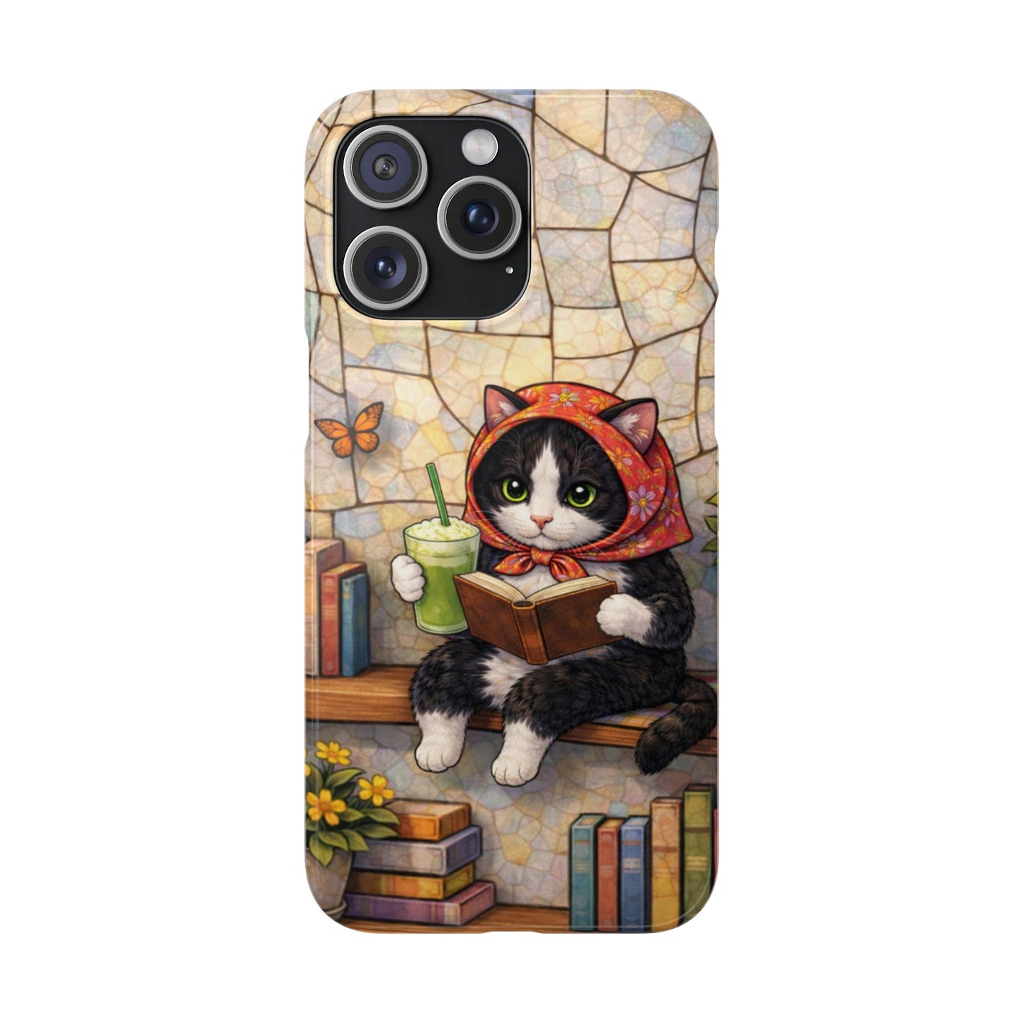 Babushka Cat Reads, Tuxedo Cat Literary Snap Phone Case