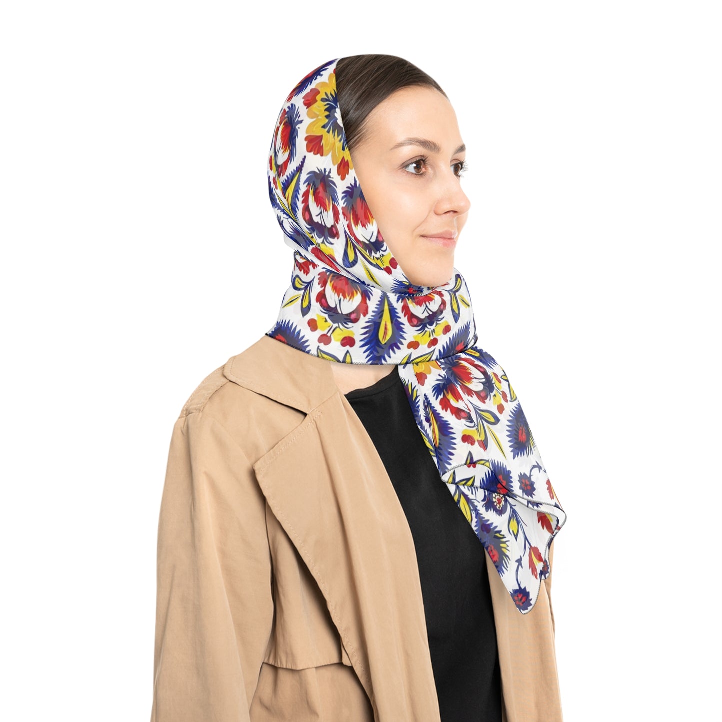 Polish Highlander, Lowicz, Folk Art Chiffon Babushka, Scandinavian Look, Headscarf, Neck Wrap