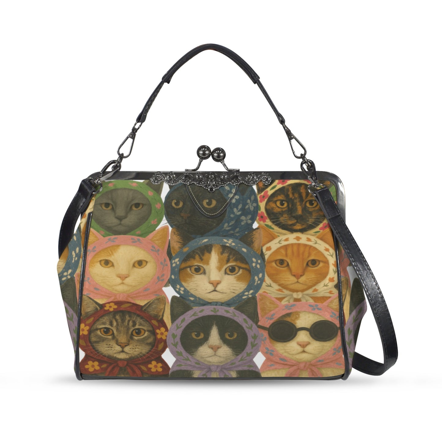 Kitschy Babsushka Cat Vintage Style Kisslock Crossbody Shoulder Bag(Model 1752)