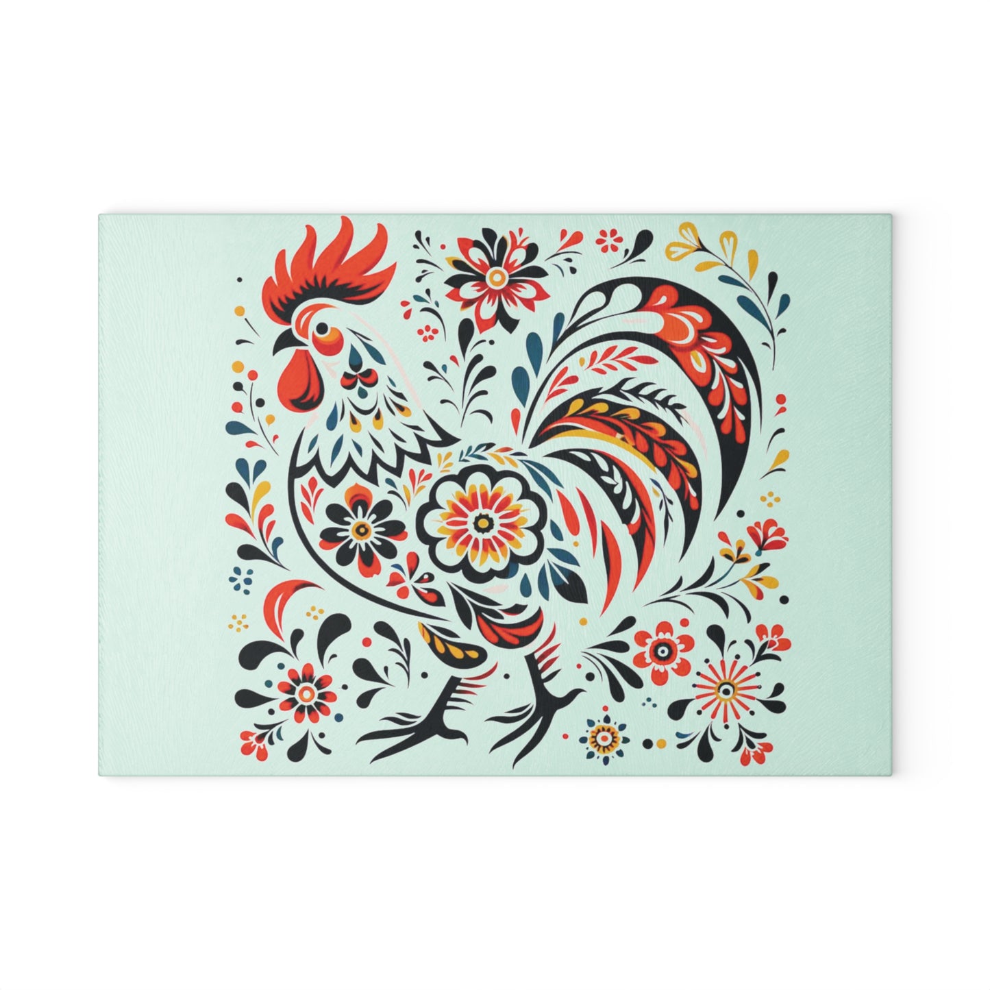 Polish Folk Art Wycinanki  Rooster Glass Glass Cutting Board; Two Sizes Available