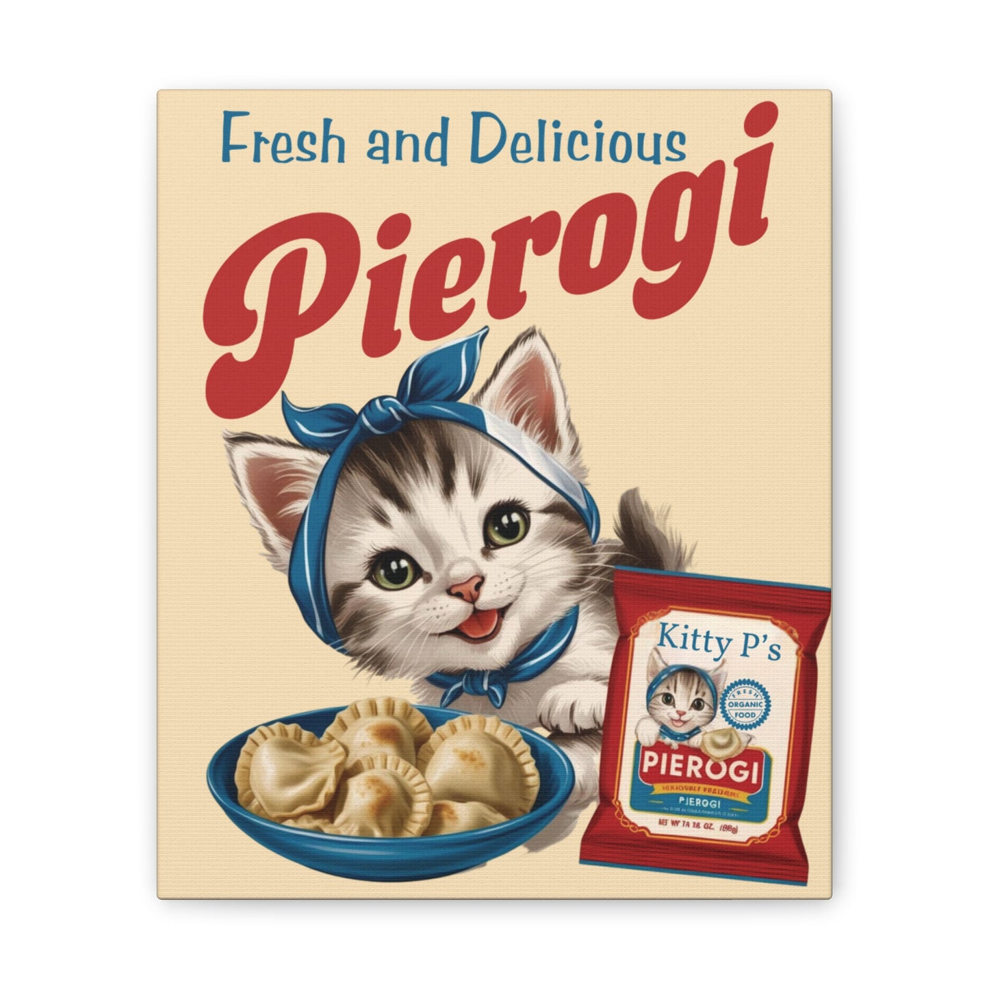 Vintage Style Kitten Pierogi Ad, Kitschy Kitten Art