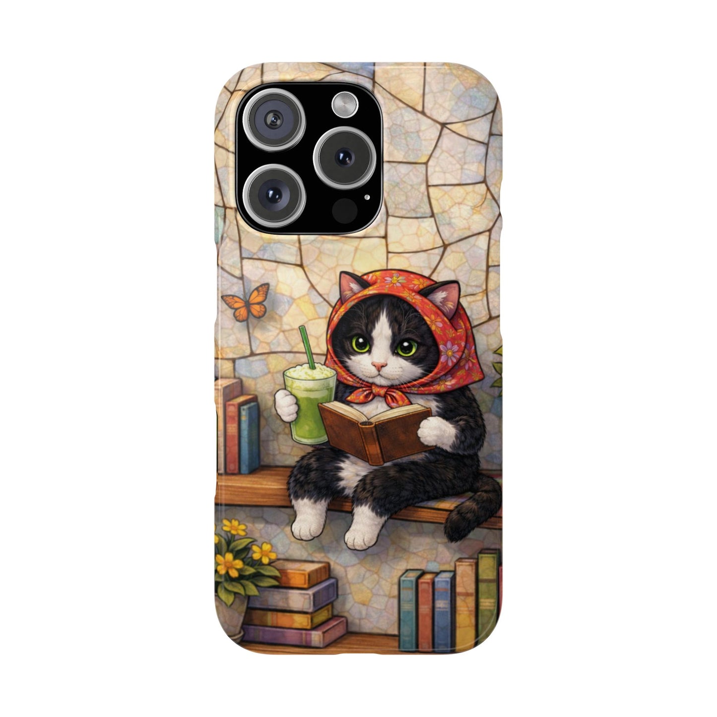 Babushka Cat Reads, Tuxedo Cat Literary Snap Phone Case
