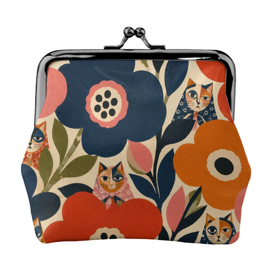 Babushka Cat Funky Flower Girl Kisslock Coin Purse