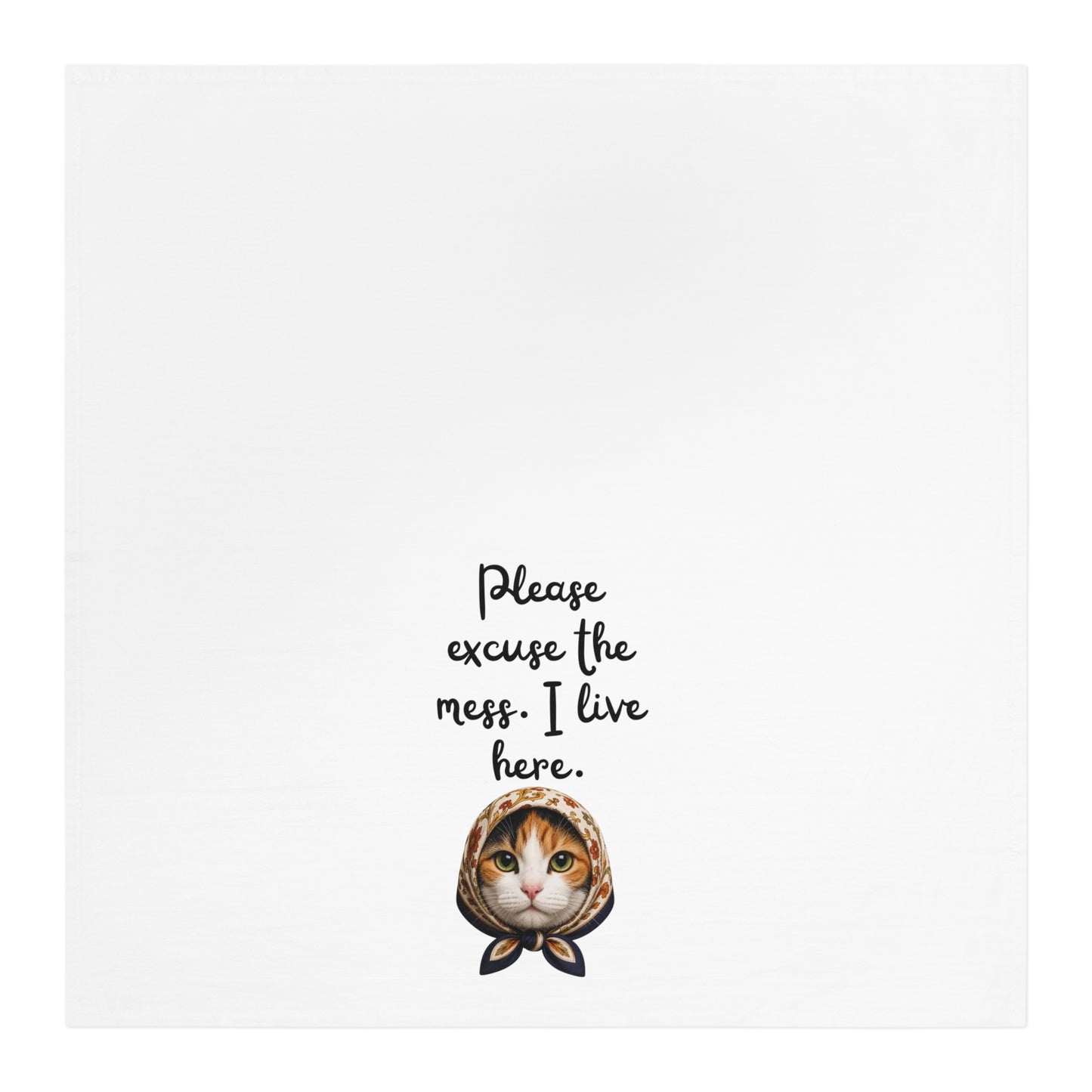 Babushka Cat Calico Kitty Cat Tea Towel