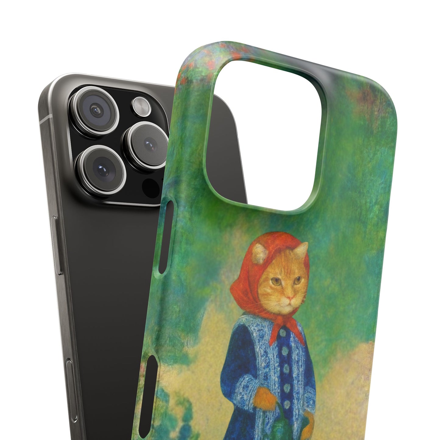 Babushka Cat With a Watering Can x Renoir Funny Art  Slim Phone Case