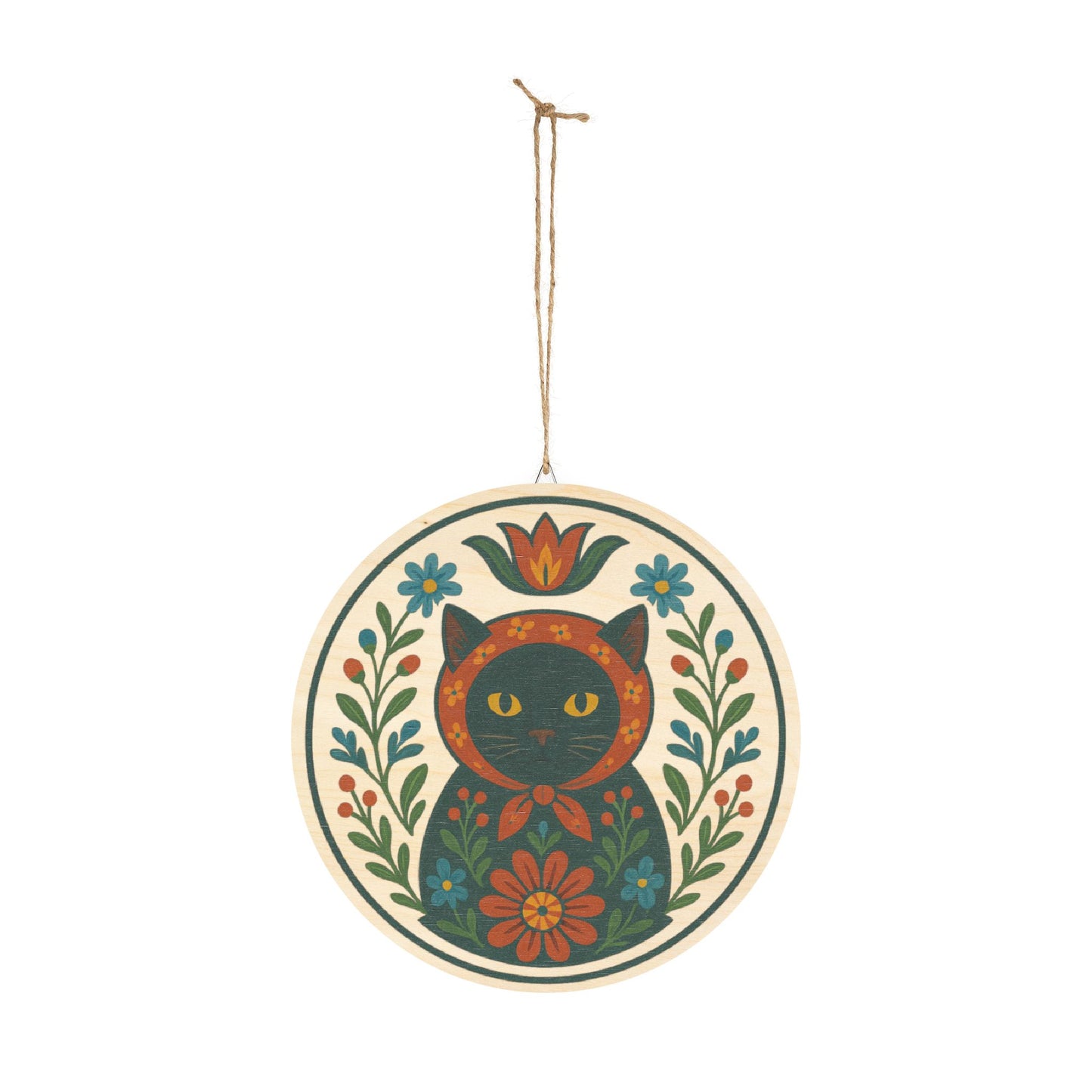 Wooden Sign - Babushka Cat Pennsylvania Dutch Rustic Hex Sign