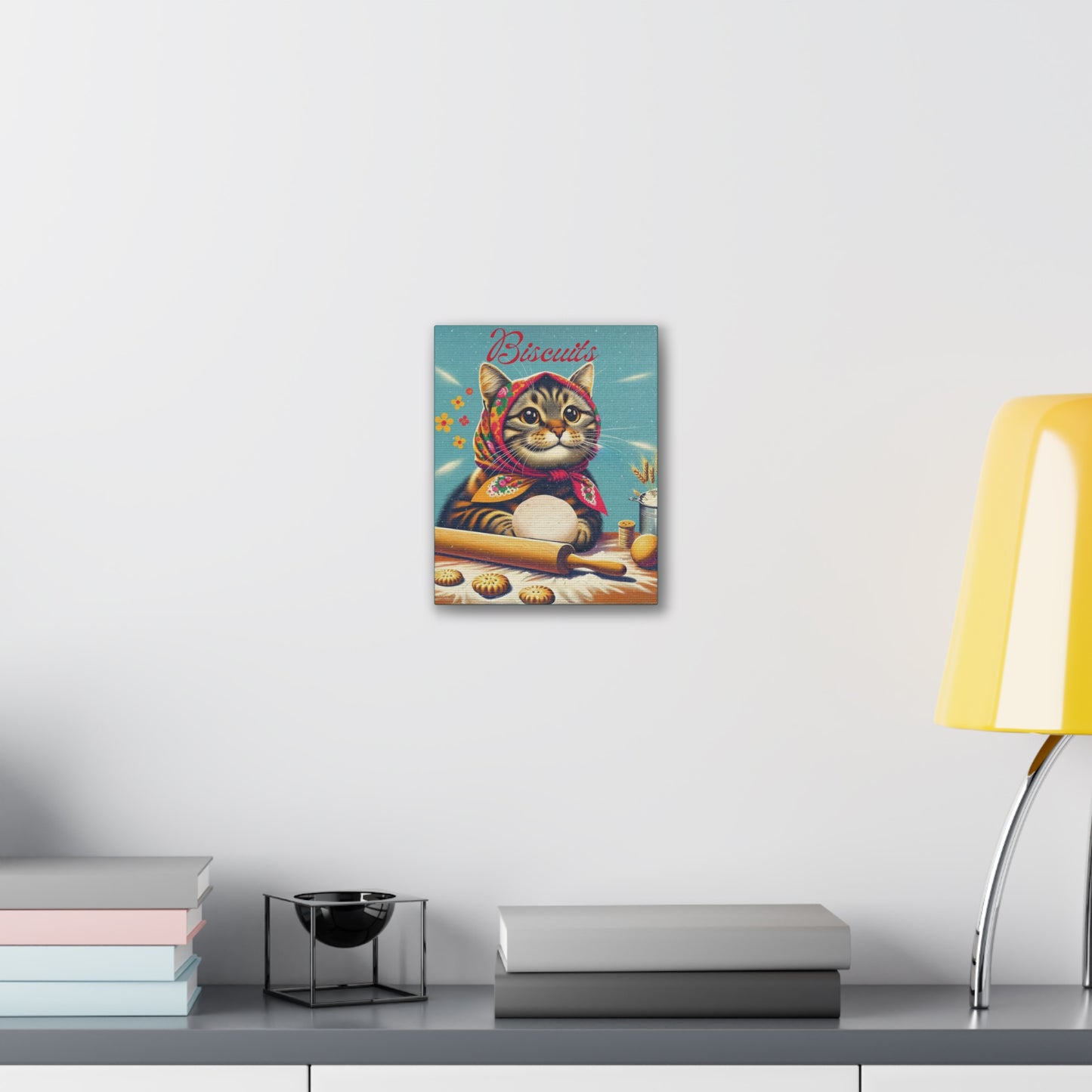 Babushka Cat Vintage Ad, Kitty Biscuits Canvas Wall Art