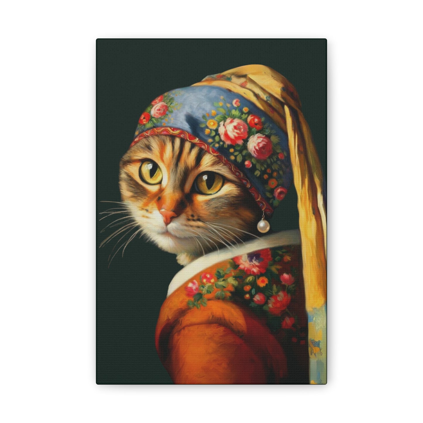 Polish Babushka Cat With a Pearl Earring