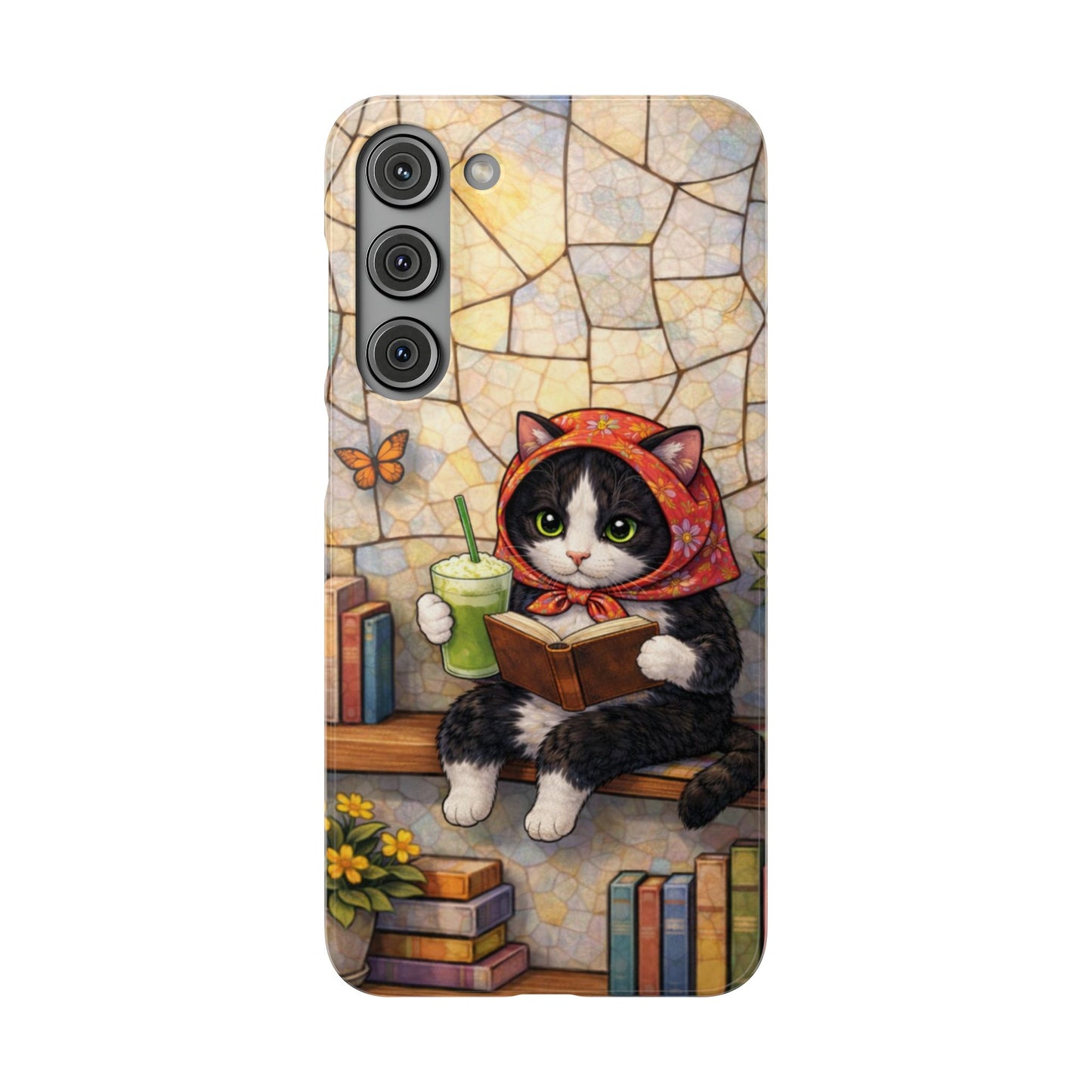 Babushka Cat Reads, Tuxedo Cat Literary Snap Phone Case