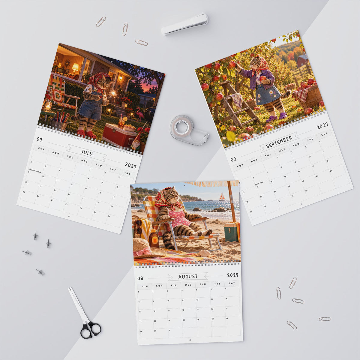 Babushka Cat Scenes (Not memes) 2027 Wall Calendar (2 Sizes)