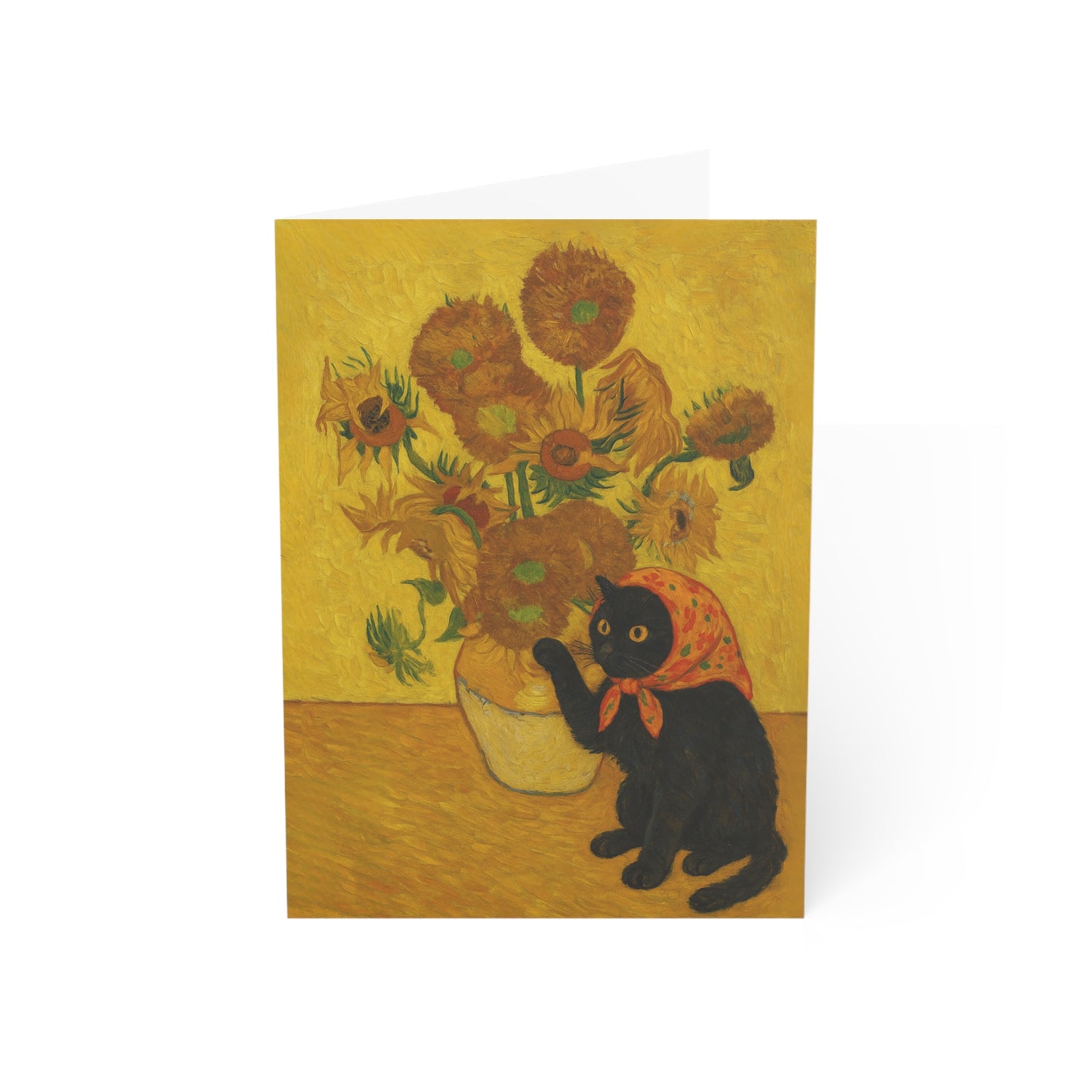 Babushka Cat Sunflowers Blank Inside Greeting Cards Set of 10