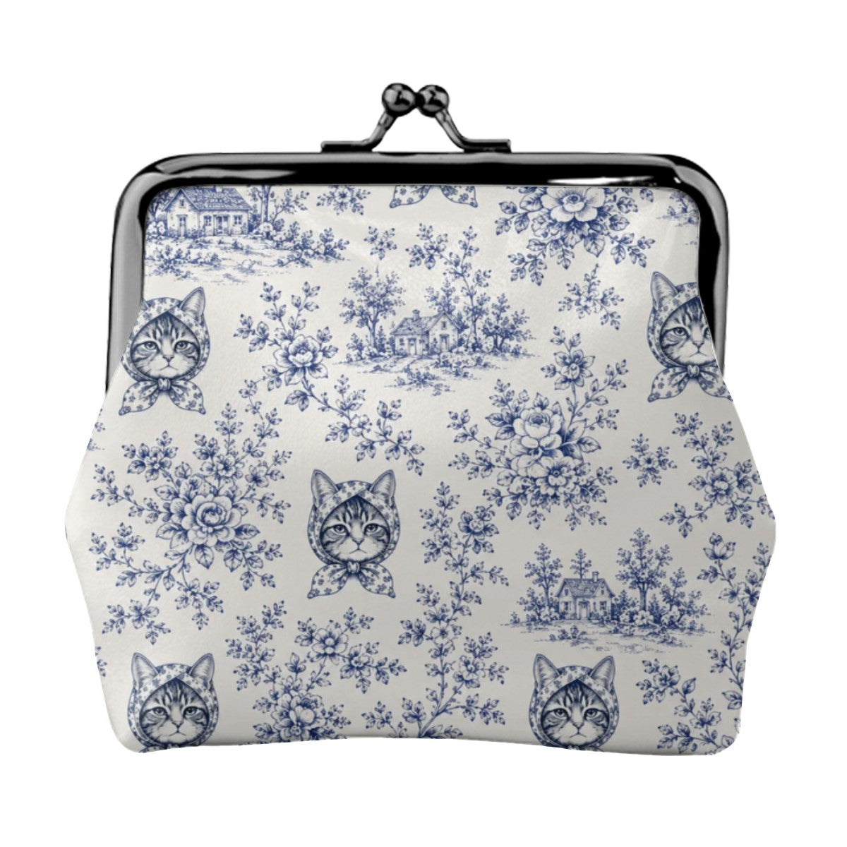 Babushka Cat Toile Design Kiss Lock Coin Purse