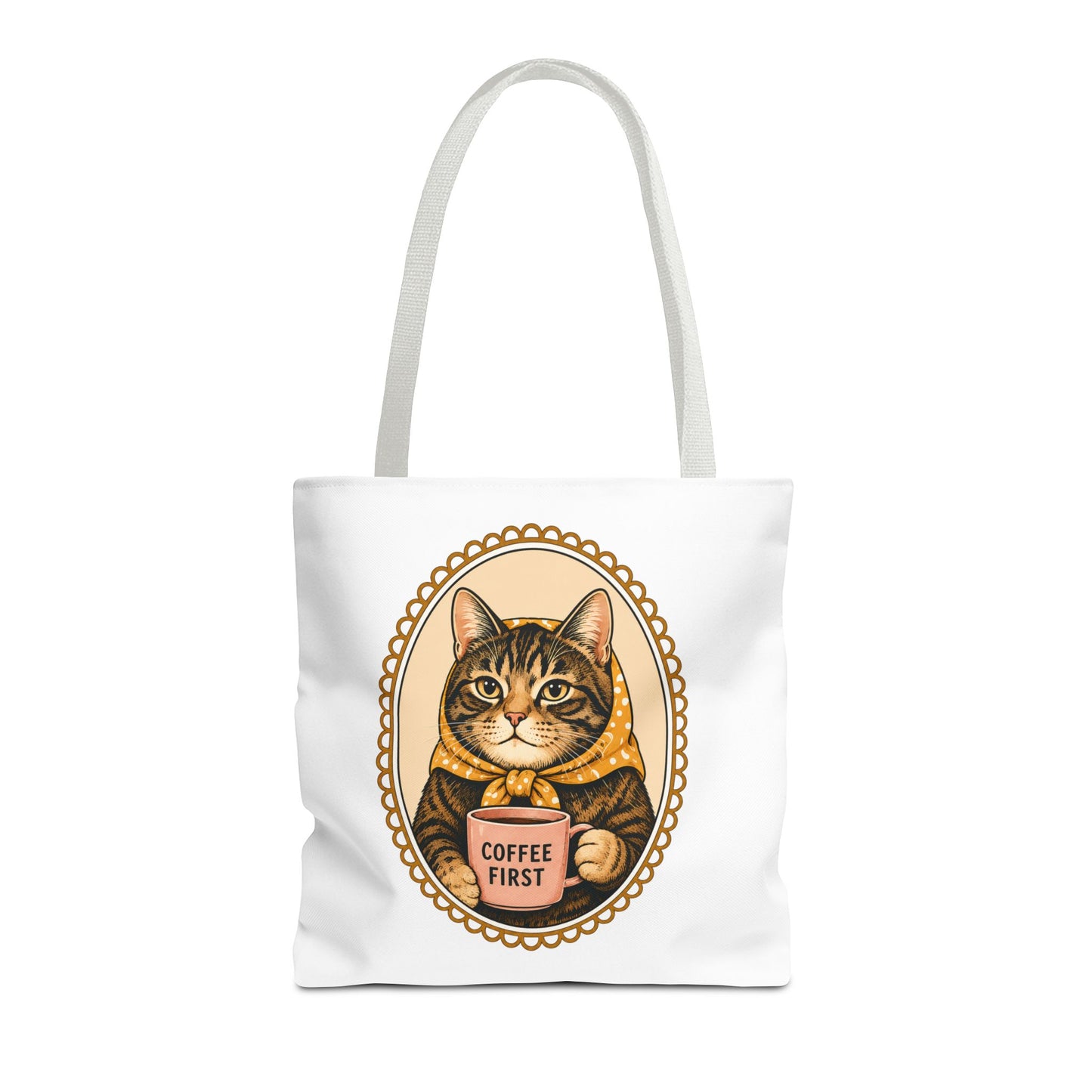 Babushka Cat Coffee First Cameo Tote Bag