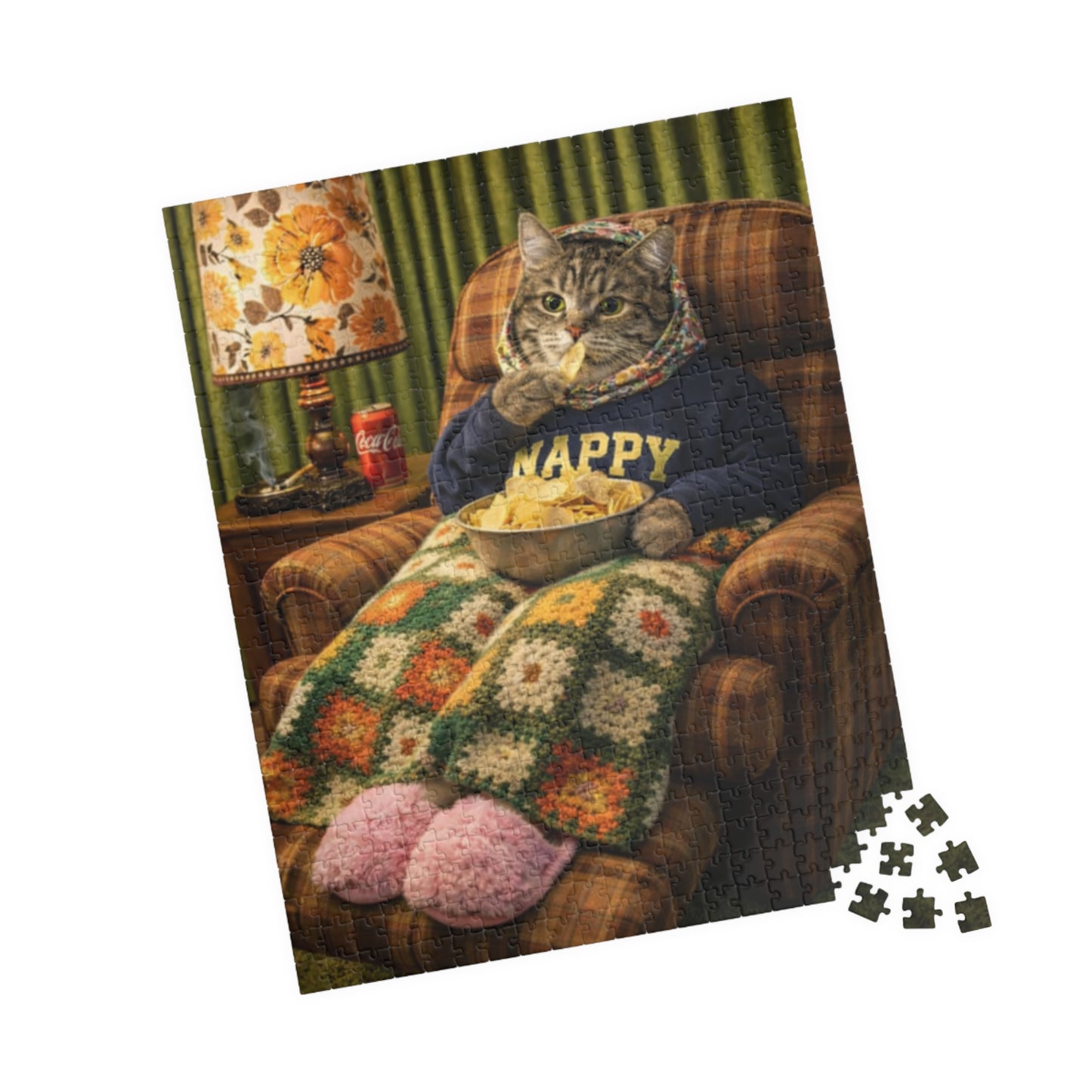 Babushka Cat Bad Habits Retro Theme Puzzle (520 Piece)
