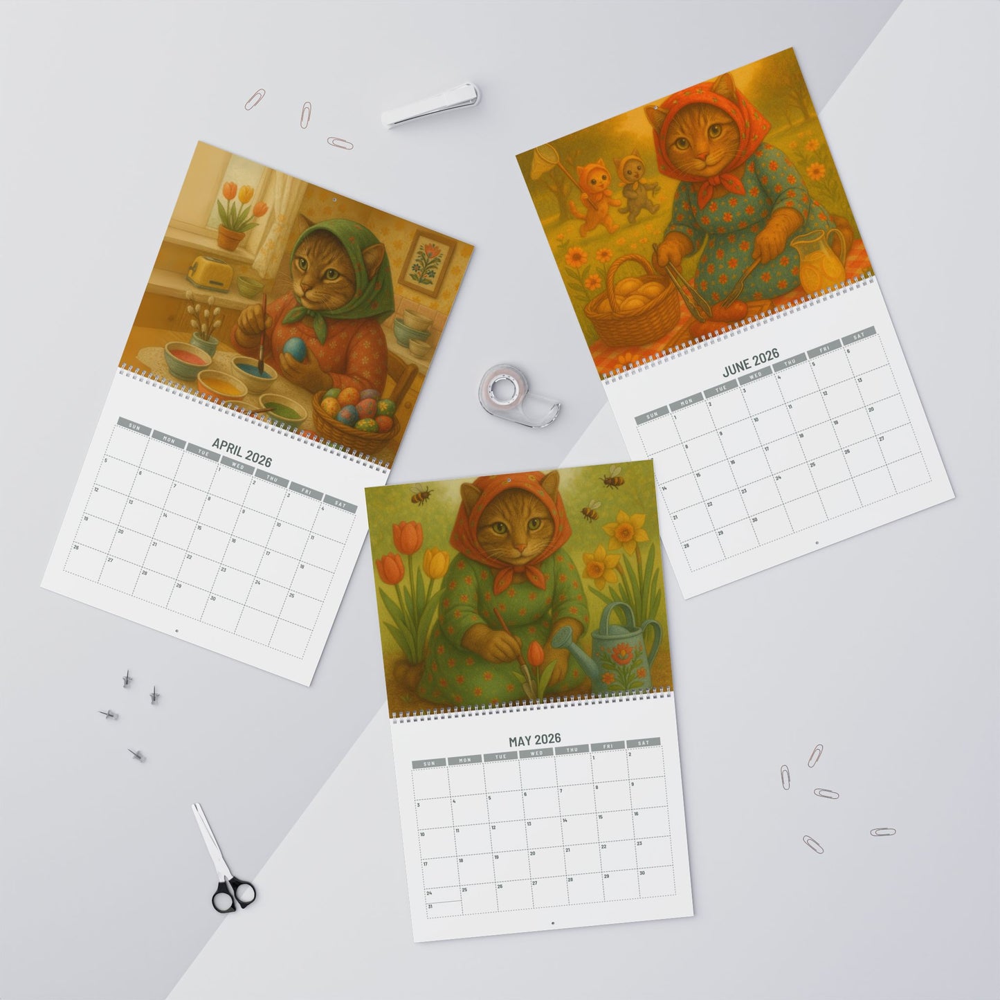 Babushka Cat Wall Calendar 2026 Version Artistic Style