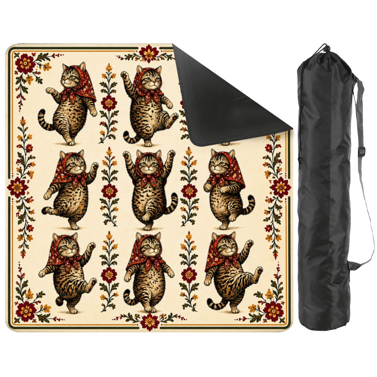 Babushka Cat, Tabby Cats Mahjong Mat 33"x33" (Ship Rolled up)
