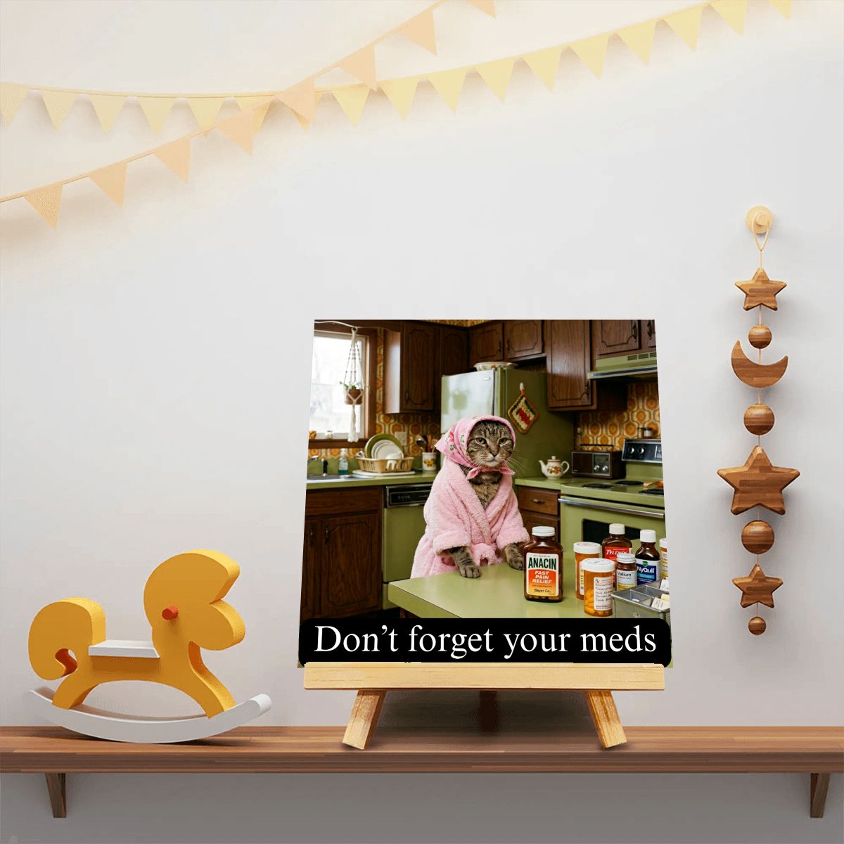 Babushka Cat Medication Reminder Funny Easel Art