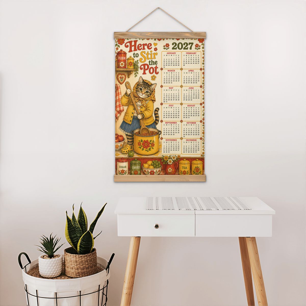 Babushka Cat 2027 Retro Wall Hanging Calendar
