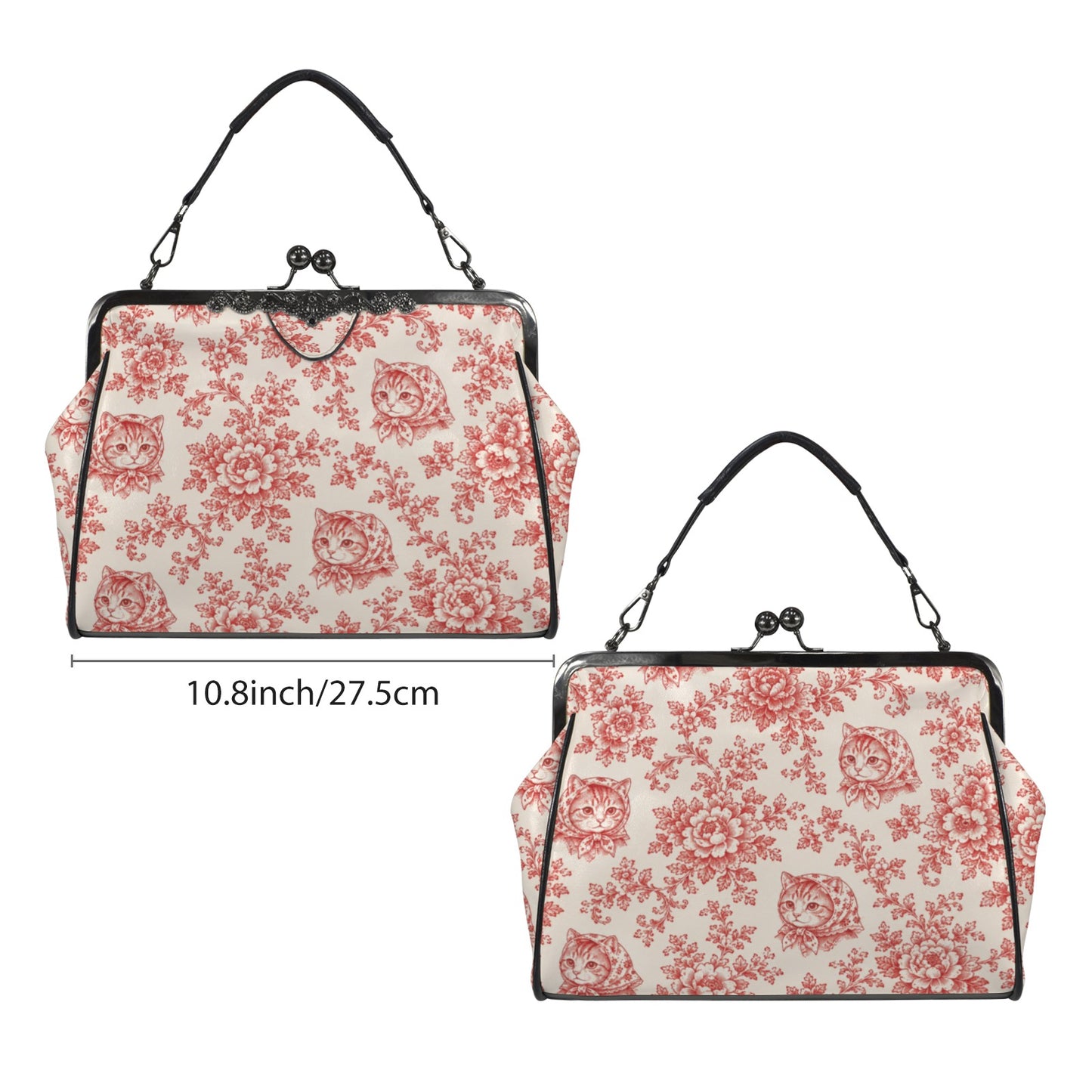 Babushka Cats Red Royal Toile Vintage Kisslock Style Handbag