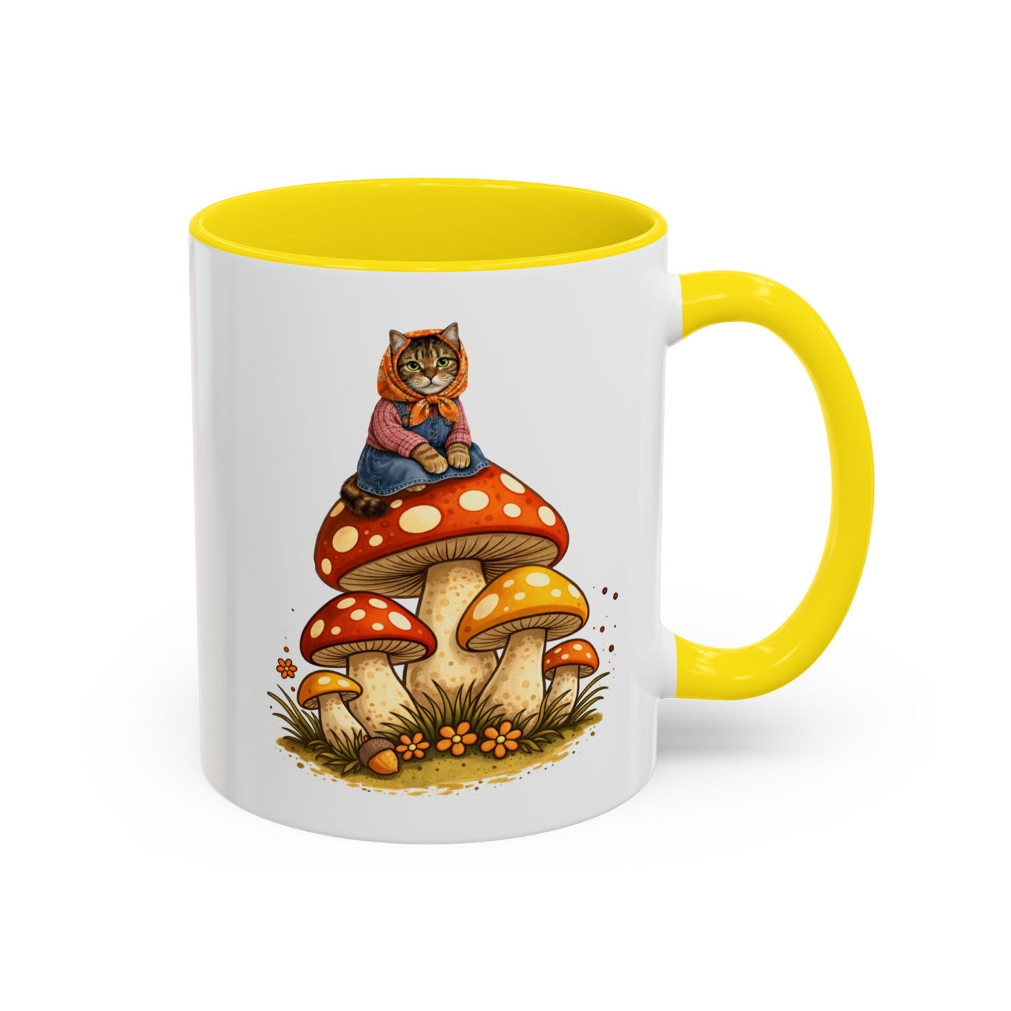 Babushka Cat Merry Mushroom Accent Coffee Mug (11, 15oz)
