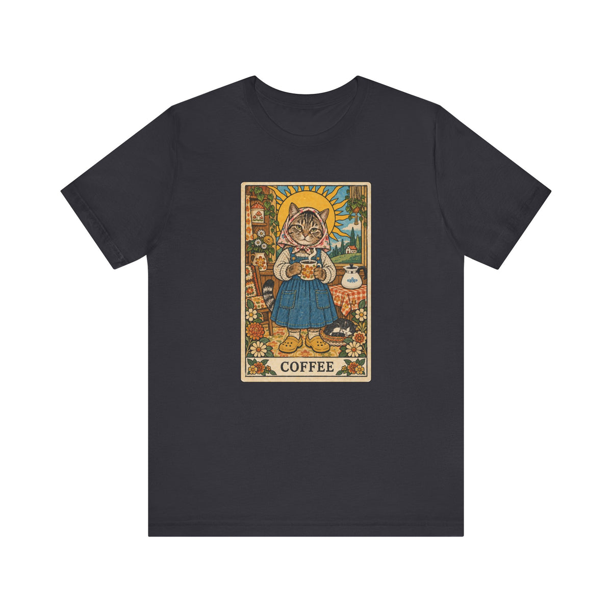Babushka Cat Coffee Tarot Unisex Jersey Short Sleeve Tee