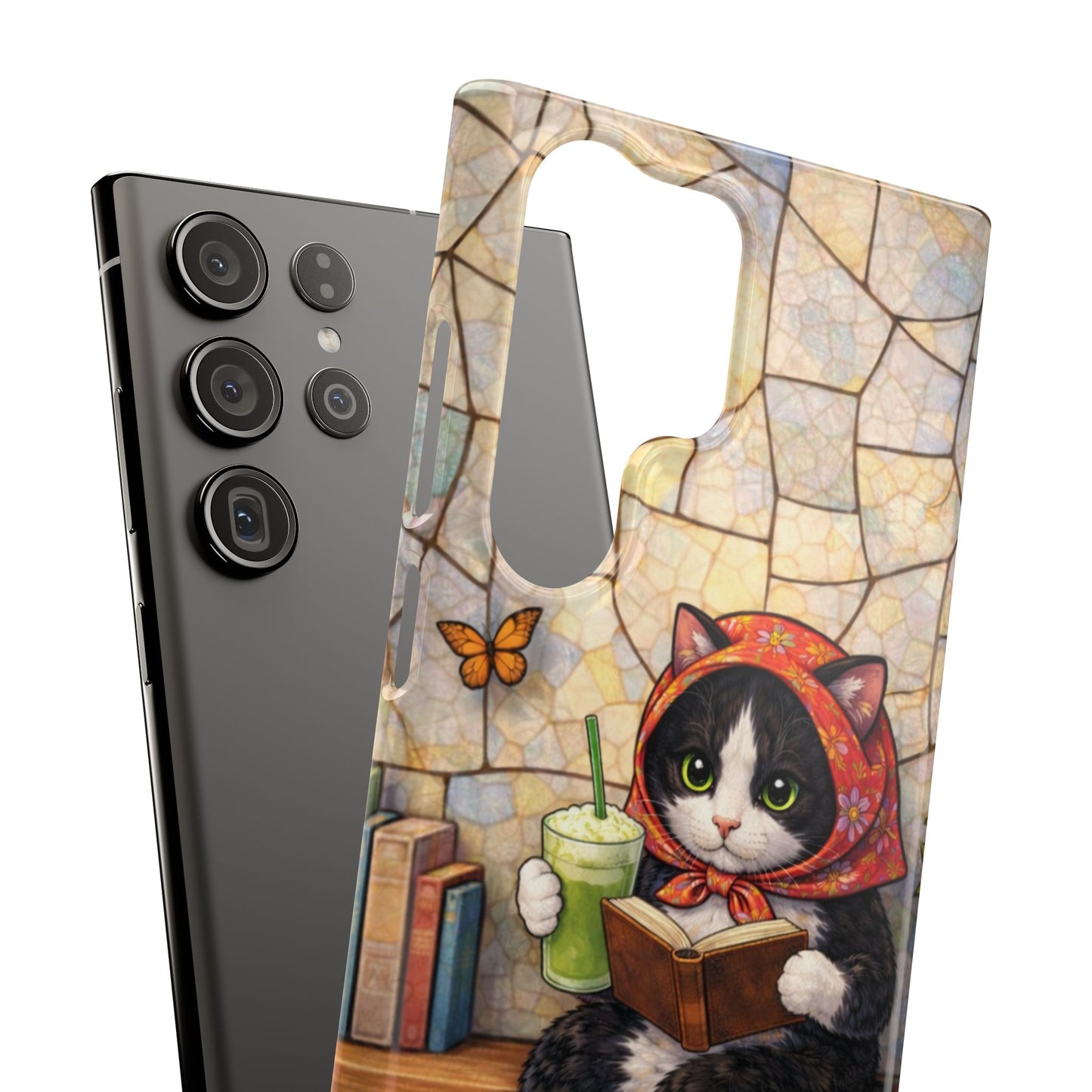 Babushka Cat Reads, Tuxedo Cat Literary Snap Phone Case