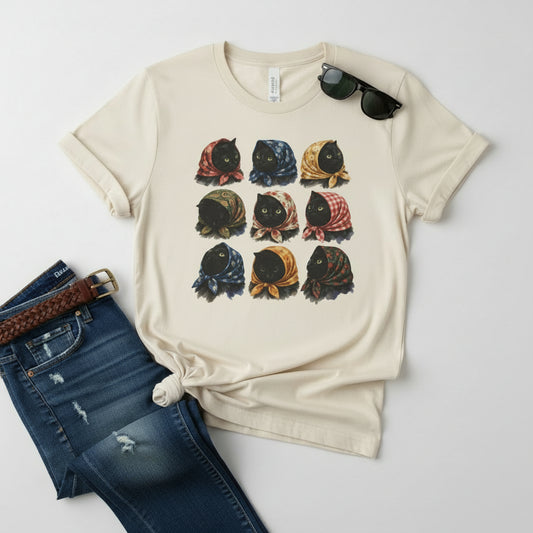 Babushka Black Cats, Unisex Jersey Short Sleeve Tee