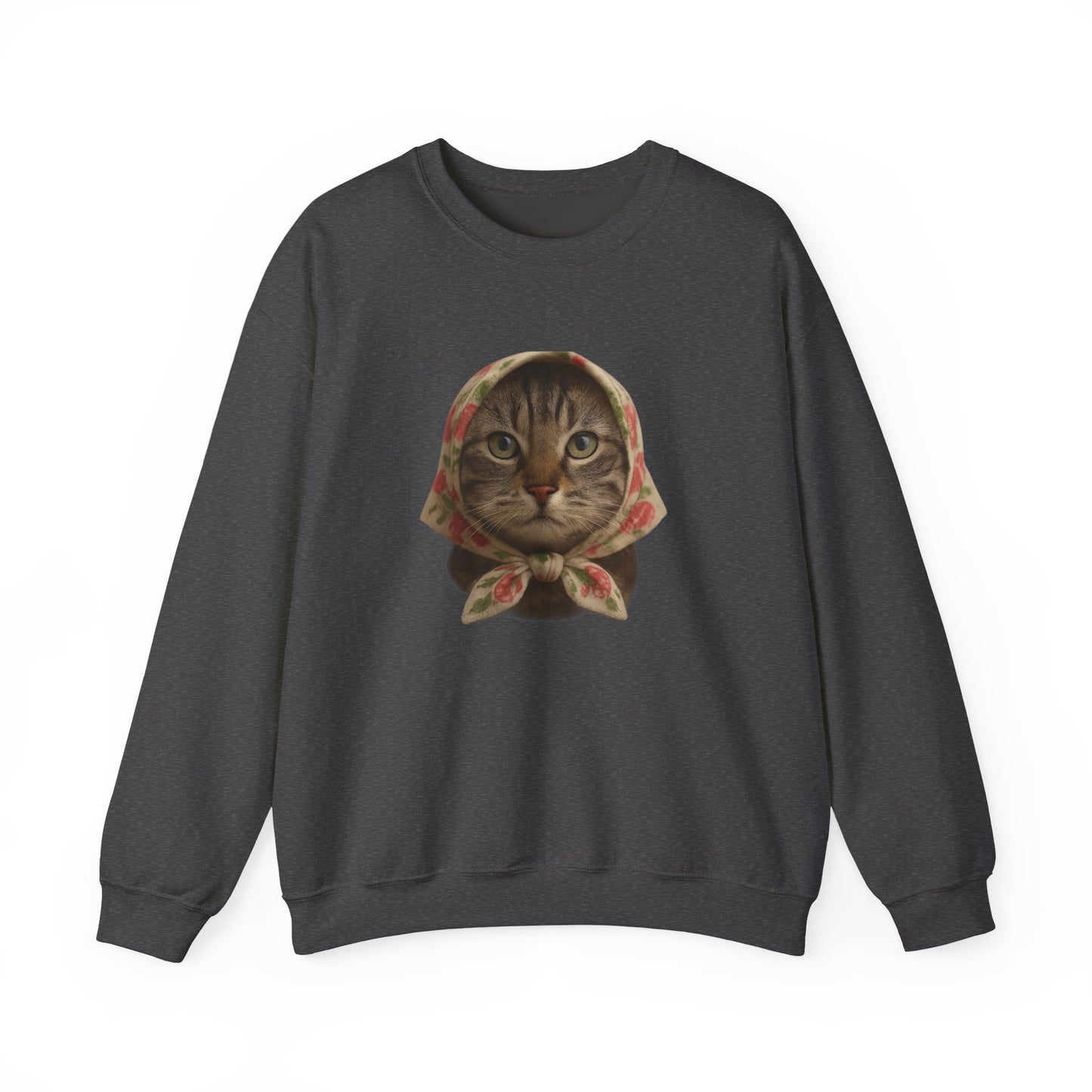 Babushka Cat Sweatshirt, Cozy Crewneck, Unisex Style for Cozy Everyday Wear