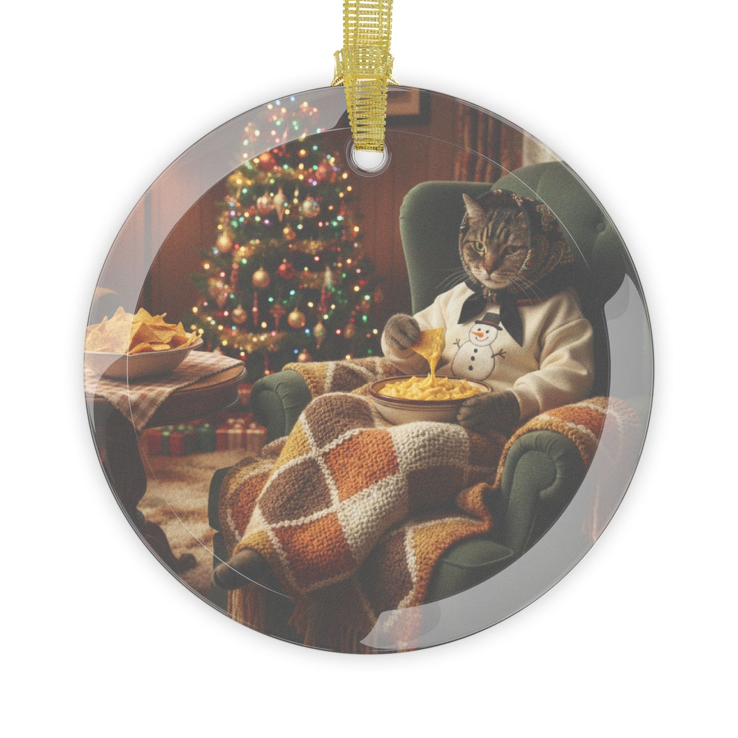 Babushka Cat Holiday Nachos Glass Ornament