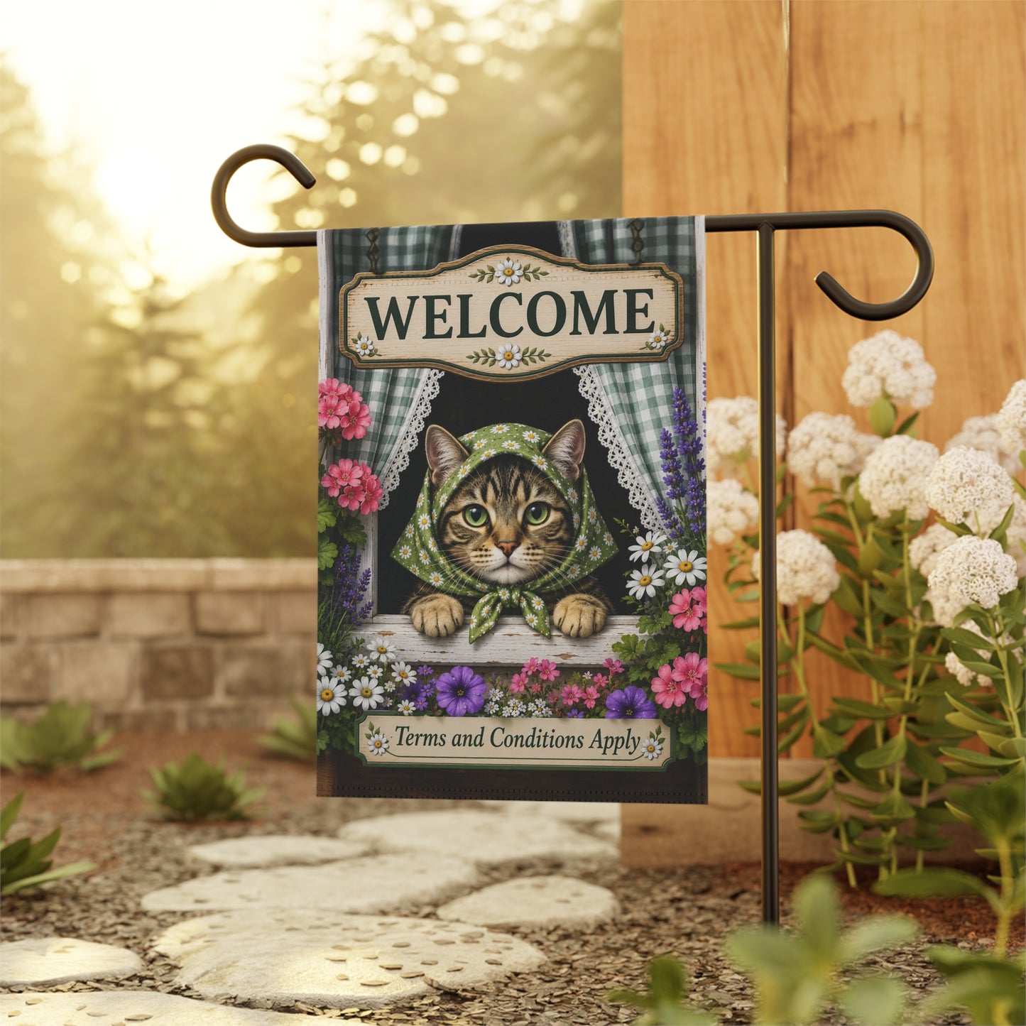 Babushka Cat Welcome Garden Flag Humor (no pole)