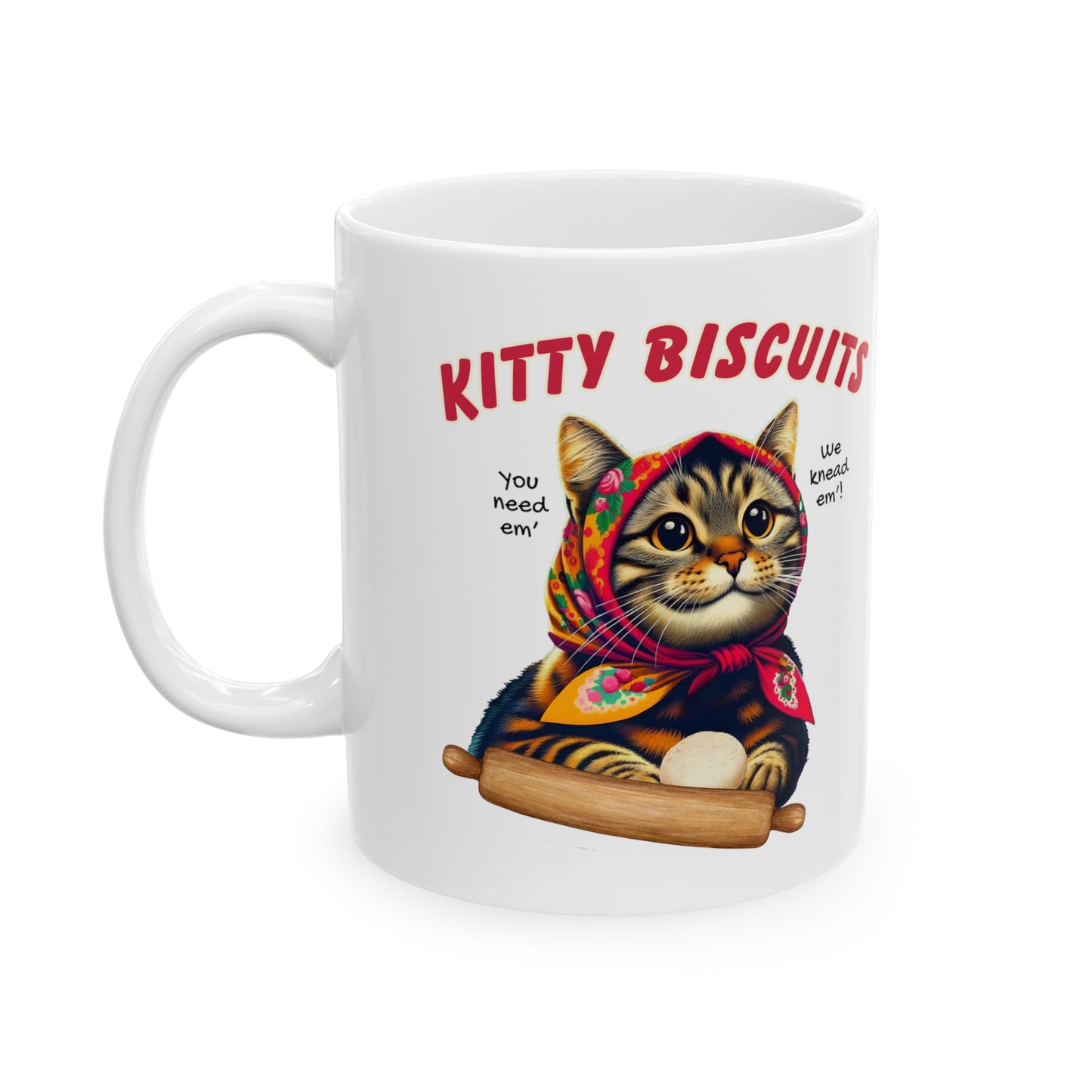 Kitty Biscuits Babushka Cat Ceramic Mug, 11oz