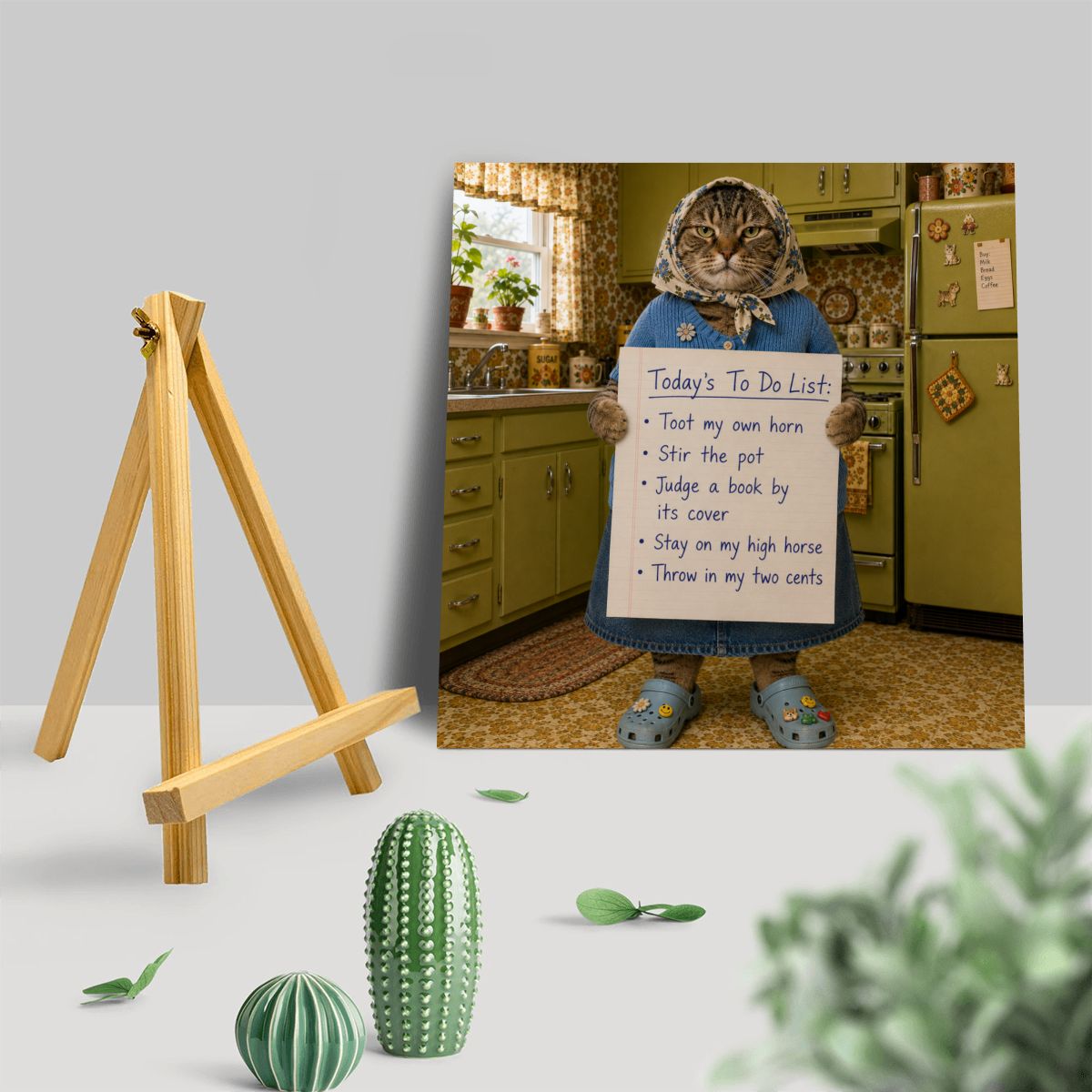 Babushka Cat Tabletop Tripod Easel Sign-Funny Quote