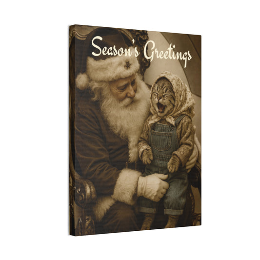 Babushka Cat on Santa's Lap Nostalgic Kitschy Cat Art Canvas