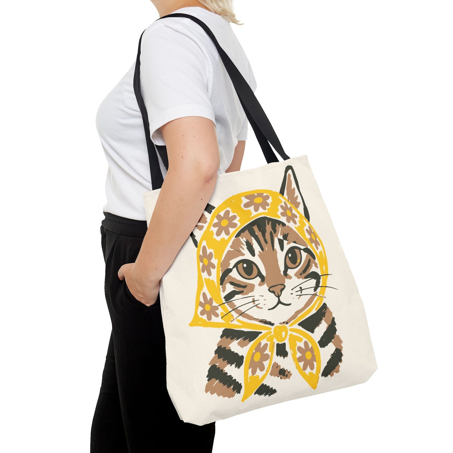 Babushka Cat, Tabby Cat Tote Bag (AOP)