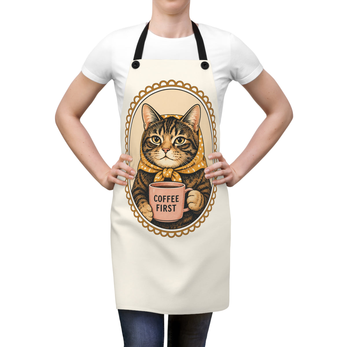 Babushka Cat Charming Coffee and Cat Lover Apron