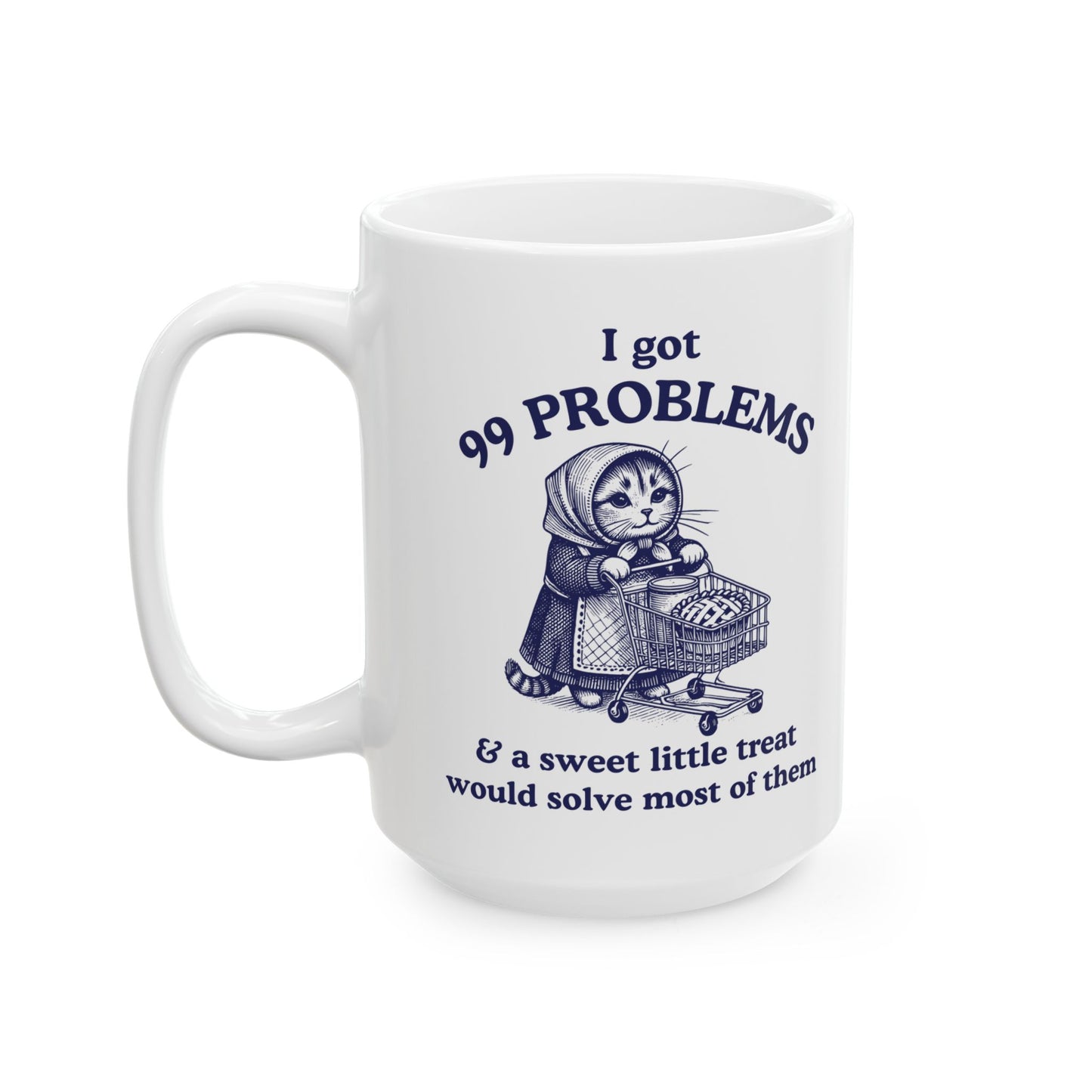 Babushka Cat Ceramic Mug,  Funny Coffee Cup for Cat Lovers, Gift for Cat Mom