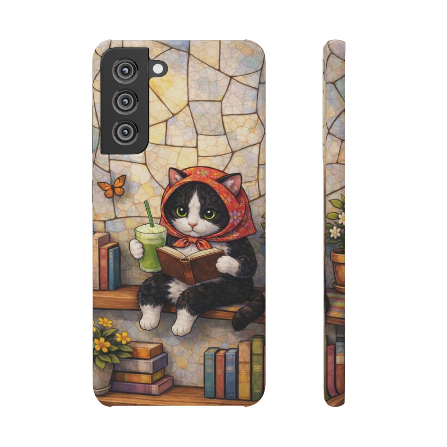 Babushka Cat Reads, Tuxedo Cat Literary Snap Phone Case