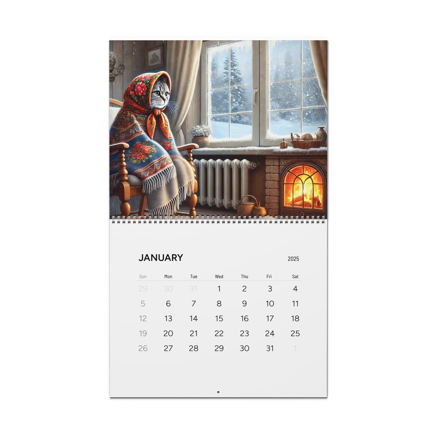 Kitschy Babushka Cat Wall Calendar (2025) for Polish Cat Lovers