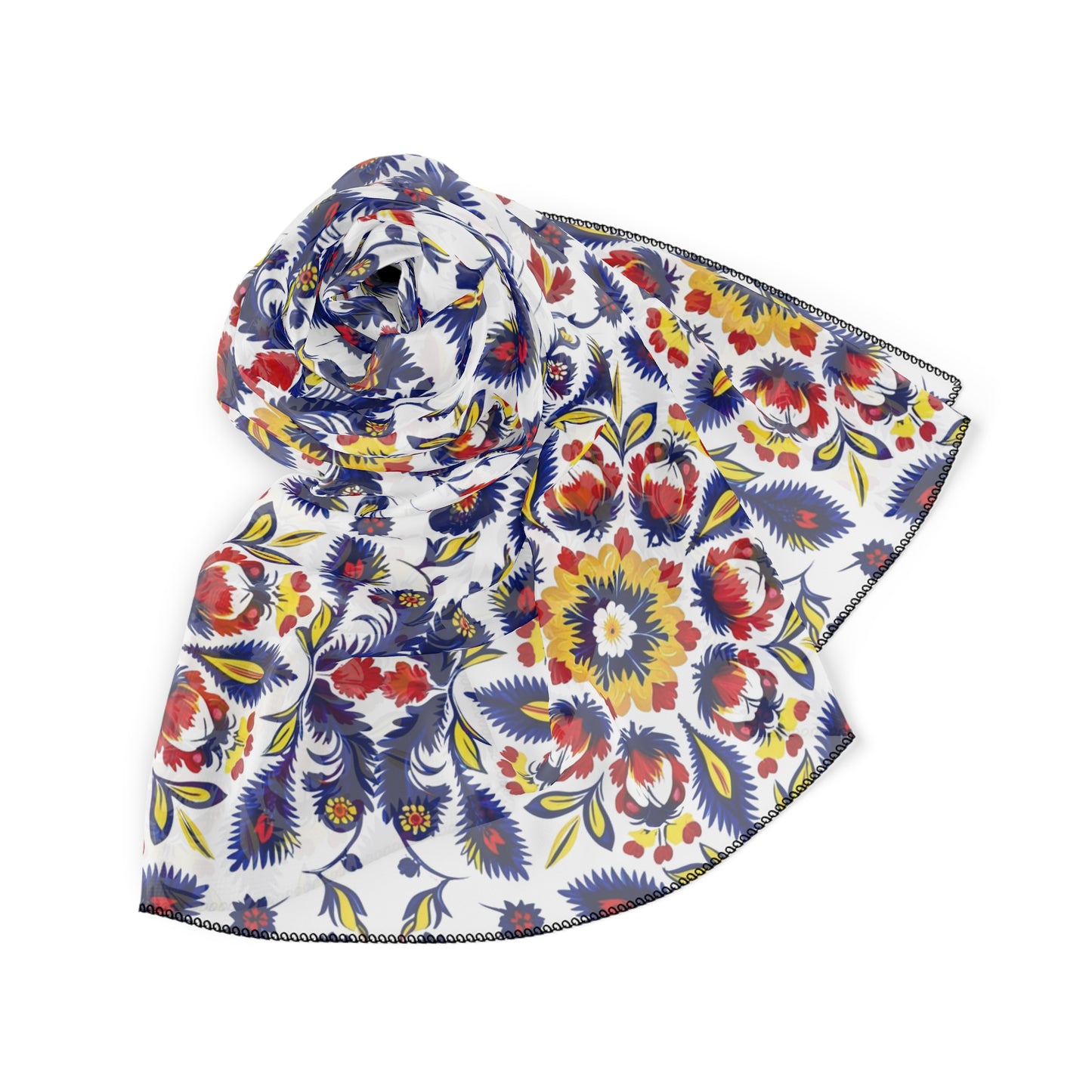 Polish Highlander, Lowicz, Folk Art Chiffon Babushka, Scandinavian Look, Headscarf, Neck Wrap