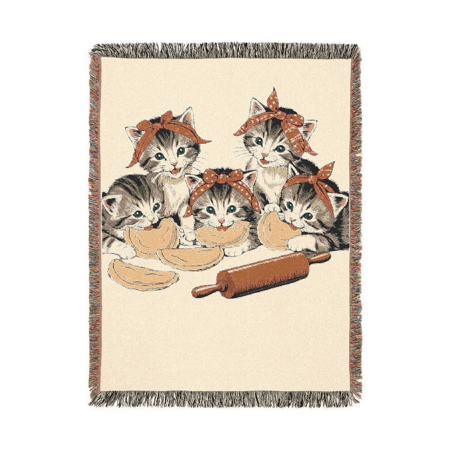 Babushka Kittens Pierogi Helpers Woven Blanket