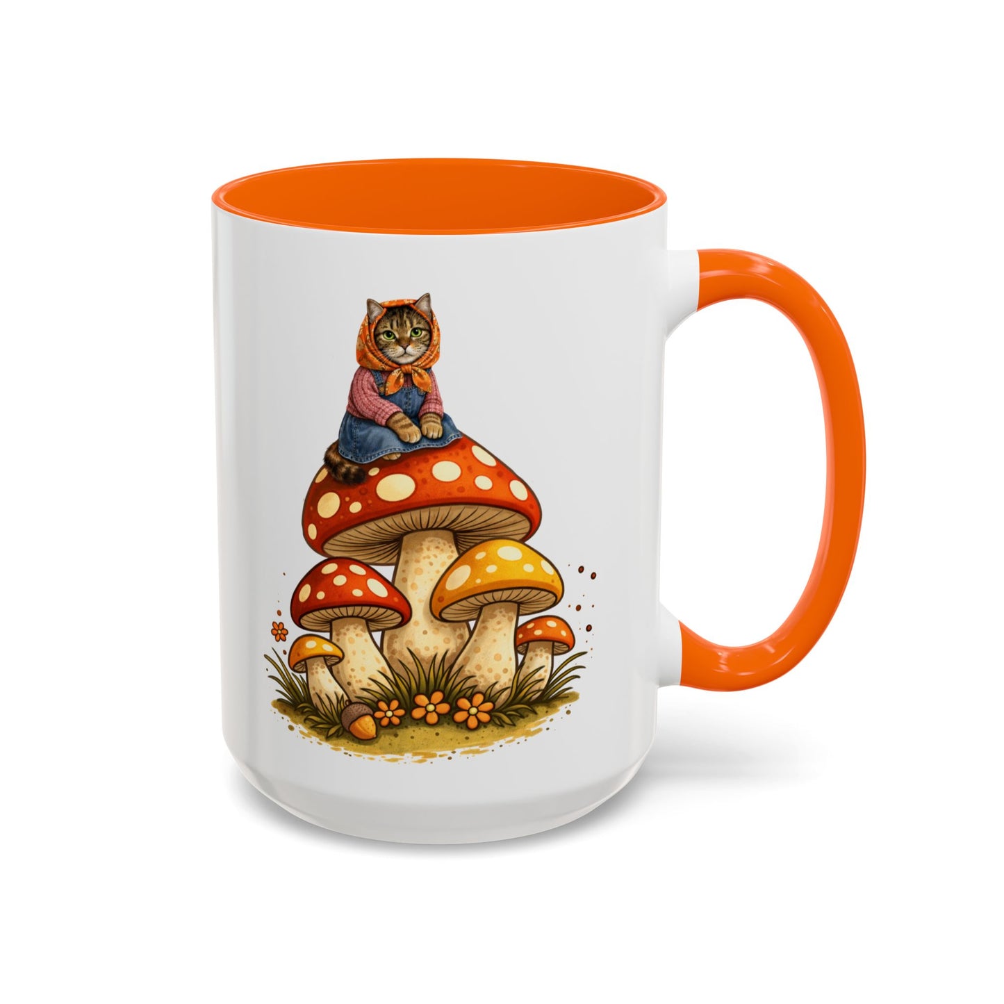 Babushka Cat Merry Mushroom Accent Coffee Mug (11, 15oz)