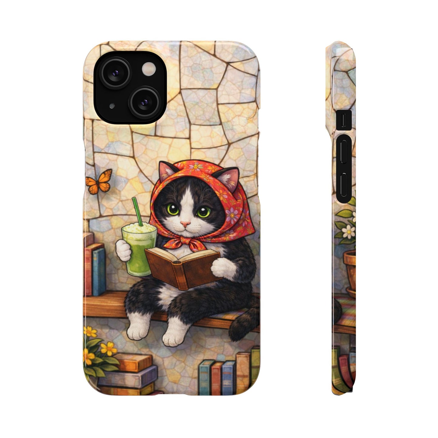 Babushka Cat Reads, Tuxedo Cat Literary Snap Phone Case